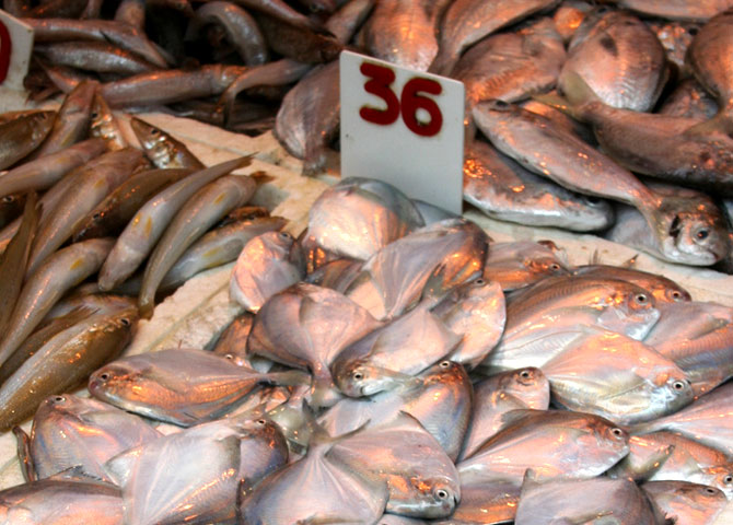 Peixes expostos num mercado em Hong Kong, China. Foto: Richard Allaway / Flickr