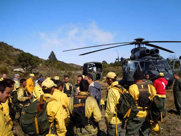 Brigada de incêndio no combate às chamas no Parque Nacional de Itatiaia (foto: Walter Behr)