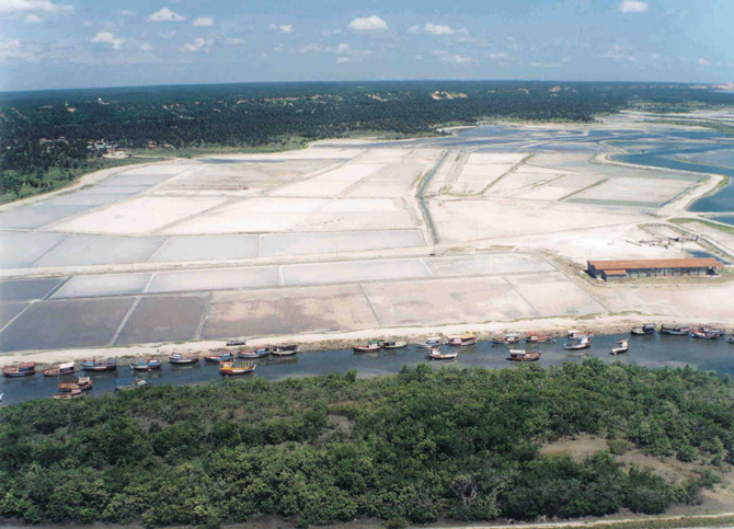 Projetos de salinas, como em Barra Grande, na praia de Icapuí, se tornaram comuns no litoral potiguar e cearense. Foto: Acervo Aquasis