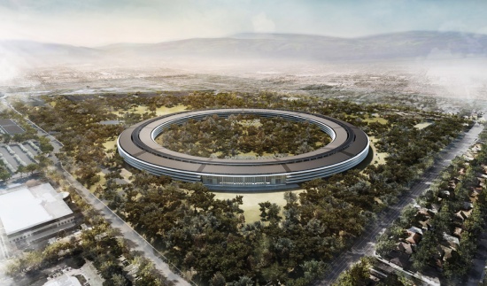 Projeto da sede da Apple: localizada em Cupertino, Califórnia, tem formato de disco voador e telhado recoberto de painéis solares. Foto: Divulgação