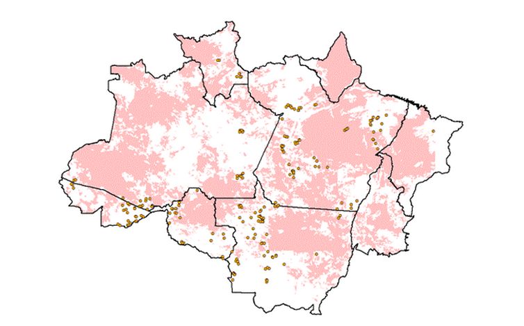 Mapa de alertas de novembro, quando 47% da área da Amazônia Legal permaneceu encoberta pelas nuvens. (Crédito: Inpe)