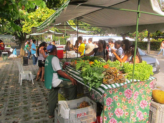 Feira de produtos orgânicos, também chamados de agroecológicos, em Recife. Boa pra passear, beliscar, pechinchar e ainda se alimentar de forma mais saudável, sem agrotóxicos. Foto: Jovem Rural