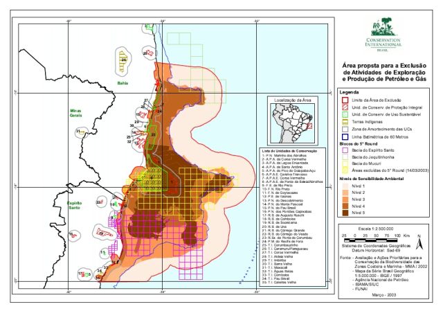 Mapa com proposta de exclusão de blocos feito pelas ONGs em 2003. Clique para ampliar (fonte: Conservação Internacional)