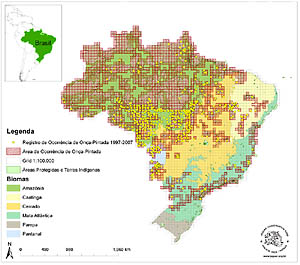 Mapa revela 850 ocorrências de onças na última década, principalmente no Norte e Centro-Oeste. (Imagem: IOP)