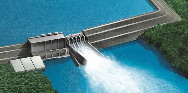 Ilustração de como será a Usina de Cachoeira dos Patos, uma das usinas que formará o complexo hidrelétrico de Tapajós. (Imagem: Eletrobras)