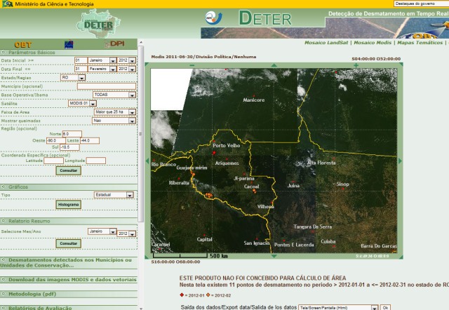 Tela do sistema Deter