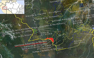 Clique e confira (em vermelho) a Terra Indígena Kaxinawá/Ashaninka do Rio do Breu. (Mapa: Funai/O Eco)