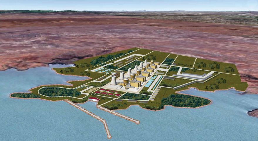 Modelo de usina com múltiplos reatores utilizado nas apresentações da Eletronuclear (fonte: divulgação/Eletronuclear)