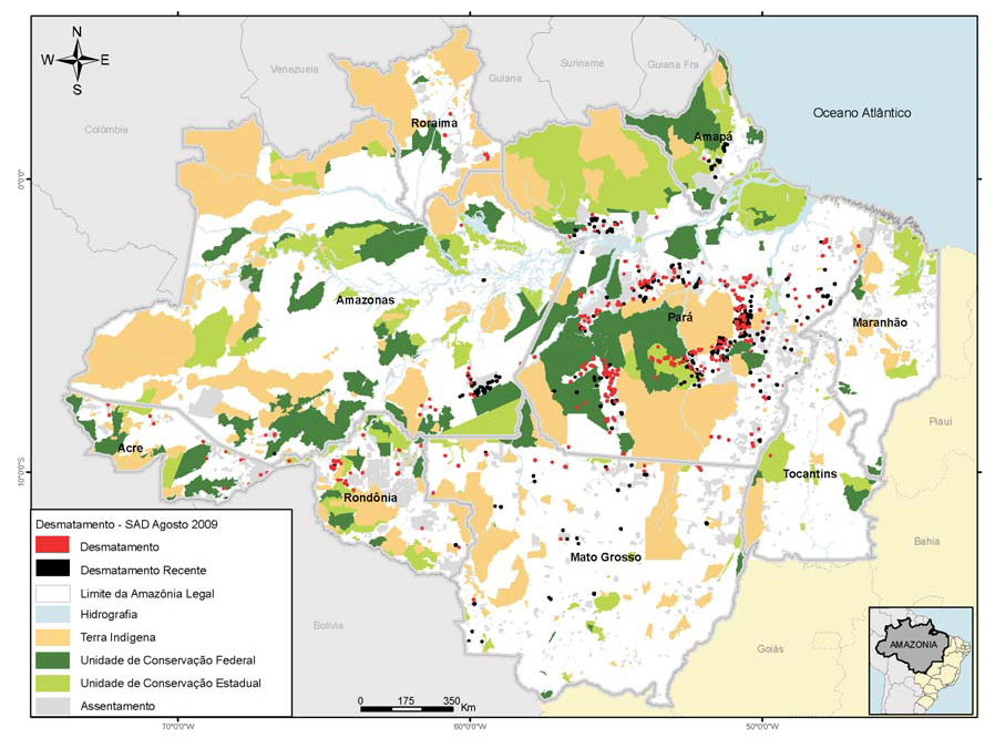 Em vermelho, novos desmatamentos registrados pelo Imazon. Imagem: Imazon