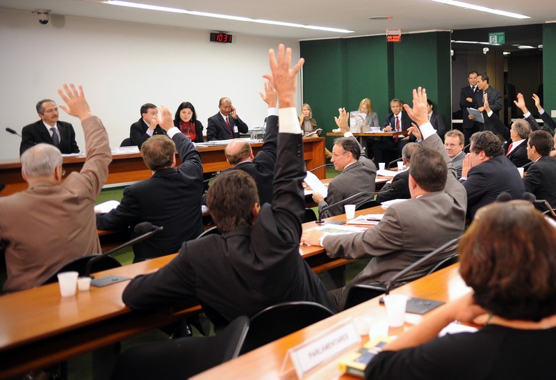 Votação do relatório de Aldo Rebelo de alteração do Código Florestal: muito ruralista levantou a mão naquele dia (foto: Agência Brasil)