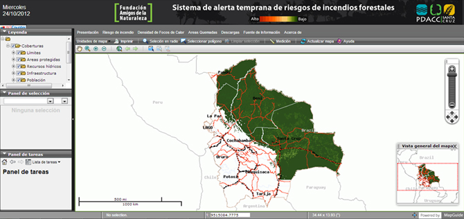 Tela do sistema de alerta de incêndios desenvolvido pela Fundação Amigos da Natureza. Fonte: fan.org