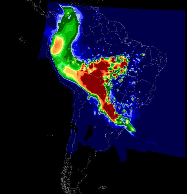 Imagem de satélite mostra nuvem de material particulado alcançando o Sul no dia 24 de agosto.(FONTE:CPTEC/INPE)