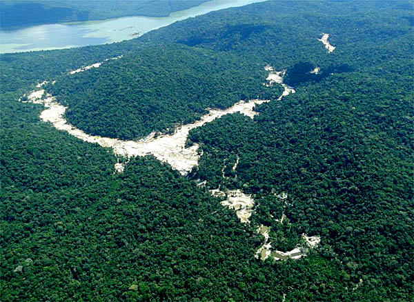 Foto aérea de garimpo na Floresta Nacional de Itaituba II. (Foto: ICMBio)