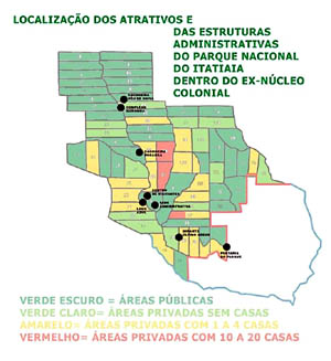 Divisão de áreas públicas e ocupações dentro do parque. (Fonte: Parque Nacional de Itatiaia/ICMBio)