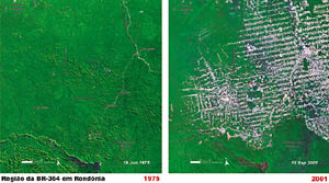 Nações Unidas usam imagens de satélite para mostrar a degradação ambiental. (Crédito: Pnuma/Arte O Eco)