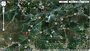 Trecho previsto pelo governo para receber pavimentação fica entre os dois extremos da rodovia e mede 405 quilômetros. (Fonte: Google Earth)