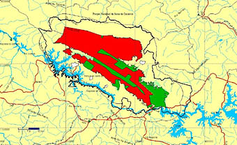 As áreas em verde serão excluídas do Parque Nacional da Serra da Canastra, de acordo com projeto aprovado na comissão de meio ambiente da Câmara. (Crédito: ICMBio/ PARNA Serra da Canastra)